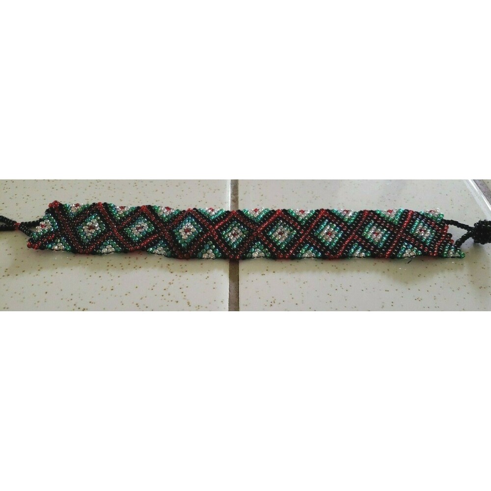 Red Geometric Women's Bracelet Glass Bead Patterned from Belize